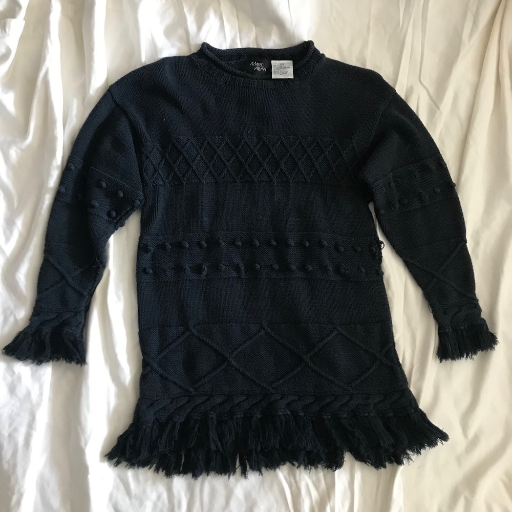 Vintage knit elegant fitted sweater fringe braid